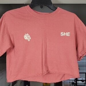 WOMENS PINK SHE CROP TOP SHIRT SMALL